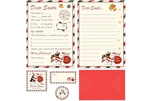 HOWAF Kit de lettres « Dear Santa » avec lettre au Père Noël, liste de souhaits de Noël, papier à lettres avec enveloppe, aut
