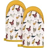 Slohif Chicken Mini Oven Mitts Set – Yellow Animal Extended Short Heat Resistant Kitchen Gloves for Women, 100% Cotton Oven Mitts with Silicone Grips, Non-Slip and Thick Durable for Cooking & Baking