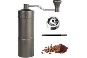 LOKXXIOEEXW Manual Coffee Grinder, External Adjustable 0-35 Scale, CNC Stainless Steel Burr, 20g Max Capacity, Aluminum Alloy Housing, Double Bearing, Portable (Ti-brown, 5 Star)