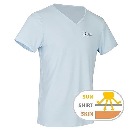 TanMeOn® durchbräunendes V-Ausschnitt Shirt für Herren, Unter dem T-Shirt braun Werden, Farben: Weiß, Blau oder Grau