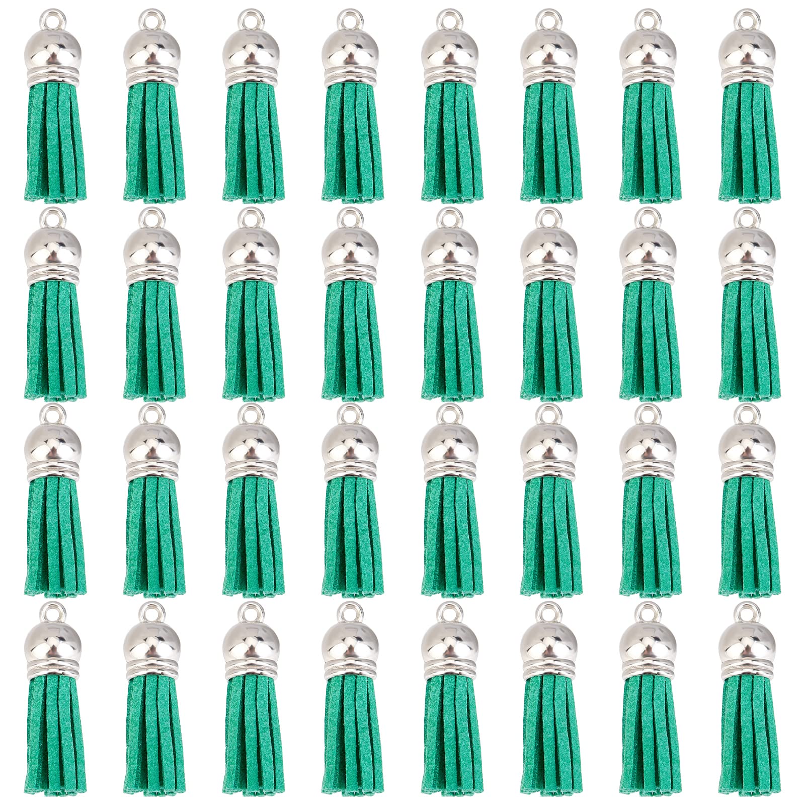 SUNNYCLUE 100Pcs Leather Tassels Pendants Keychain Tassels Bulk Charms Bag Decoration Tassel with CCB Plastic Cord Ends for DIY Jewelry Making Bookmarks Bag Decor Supplies, Medium Sea Green