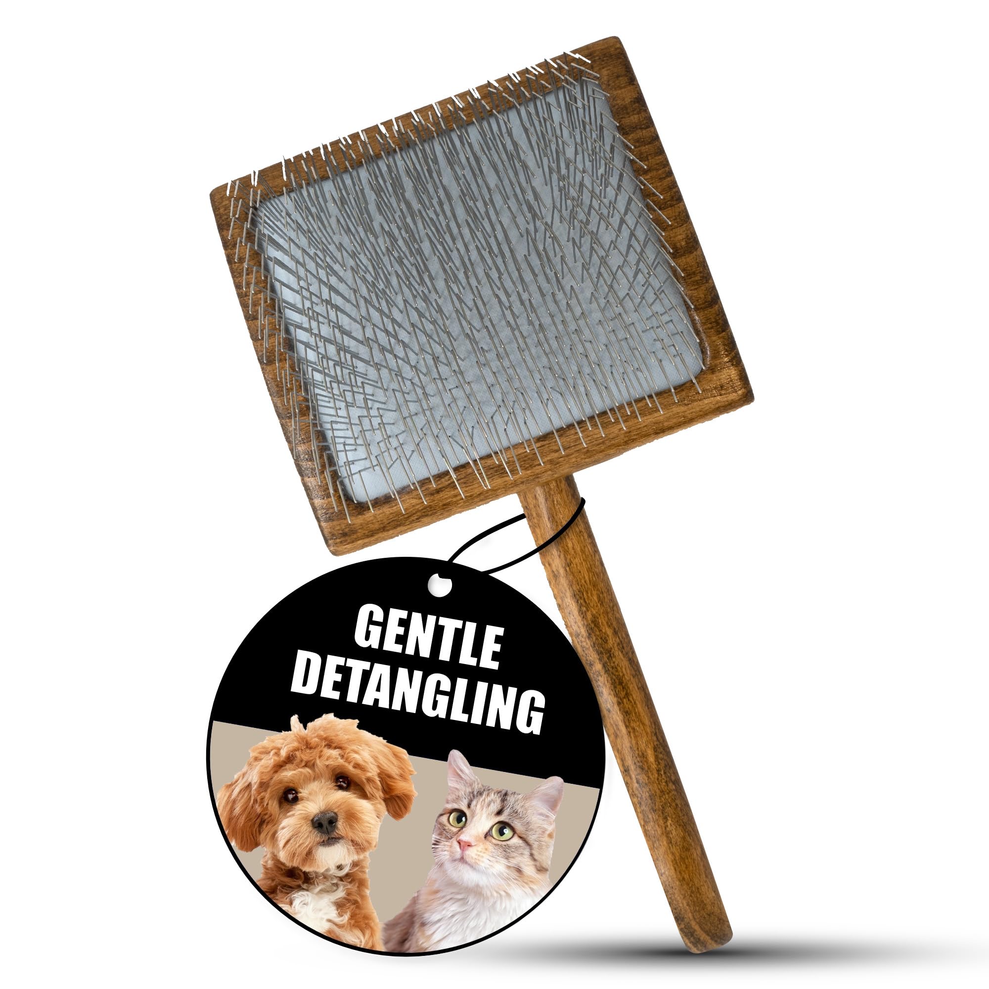 Tauro Pro Line Grooming Slicker Brush Dog & Cat – Professional Soft Pet Brush for Shedding, Long & Short Hair, Detangles Knots, Flexible Cushion & Ergonomic Design, Beechwood Handle