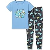 Beezizac Toddler & Little Boys Pajamas Blue Sharks 2-Piece Soft Snug-fit Short Sleeves & Pants PJ Set Kid Size 4T-14