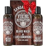 Beard Wash & Beard Conditioner Set w/Argan & Jojoba Oils - Softens & Strengthens - Natural Sandalwood Scent - Beard Shampoo w