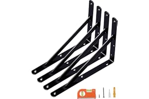 NEODROP 4-Pack 12 Inch Heavy Duty Shelf Brackets, Large Wall Bracket for Garage Storage Shelves, Black Powder-Coated Steel