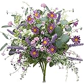 Zythrem 4 Bundles Spring Flowers Artificial Fake Wildflowers Bouquet with Lavender Purple Daisy Stems Faux Flower Arrangements Silk Flowers for Home Decor Indoor Table Centerpieces Kitchen