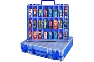 XUERDON Toy Car Storage Organizer Case Compatible with Hot Wheels/ for Matchbox Cars. Display Carrying Container Holder for LOL Surprise Dolls/ for Shopkins with 48 Compartments Double Sided-Blue (Box Only)