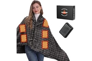 TZOSDOBO Cordless Heated Blanket, Battery Operated Heating Blanket with 20000mAh Rechargeable Power Bank, Portable Heated Throw Blanket, 59"x 35.5" Electric Heated Shawl, 3 Fast-Heating Levels (Grey)