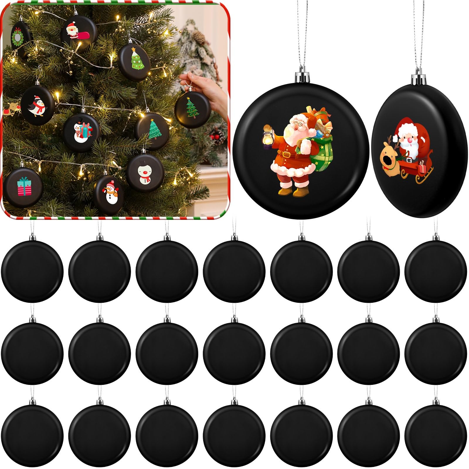 View 1 of *Missing Parts*
VioraWhite 24 Pcs 4 Inch DIY Christmas Ornaments Black Ball Ornament Xmas Plastic Matte Flat Discs Christmas Tree Hanging Ornament Decorations DIY Crafts Painting Drawing Stickers Decals