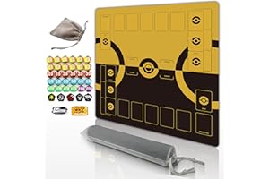 GuarditechProX Trading Card Game Playmat – 2-Player Trainer Mat with 37 Damage Counters and Professional Storage Bag (Yellow)