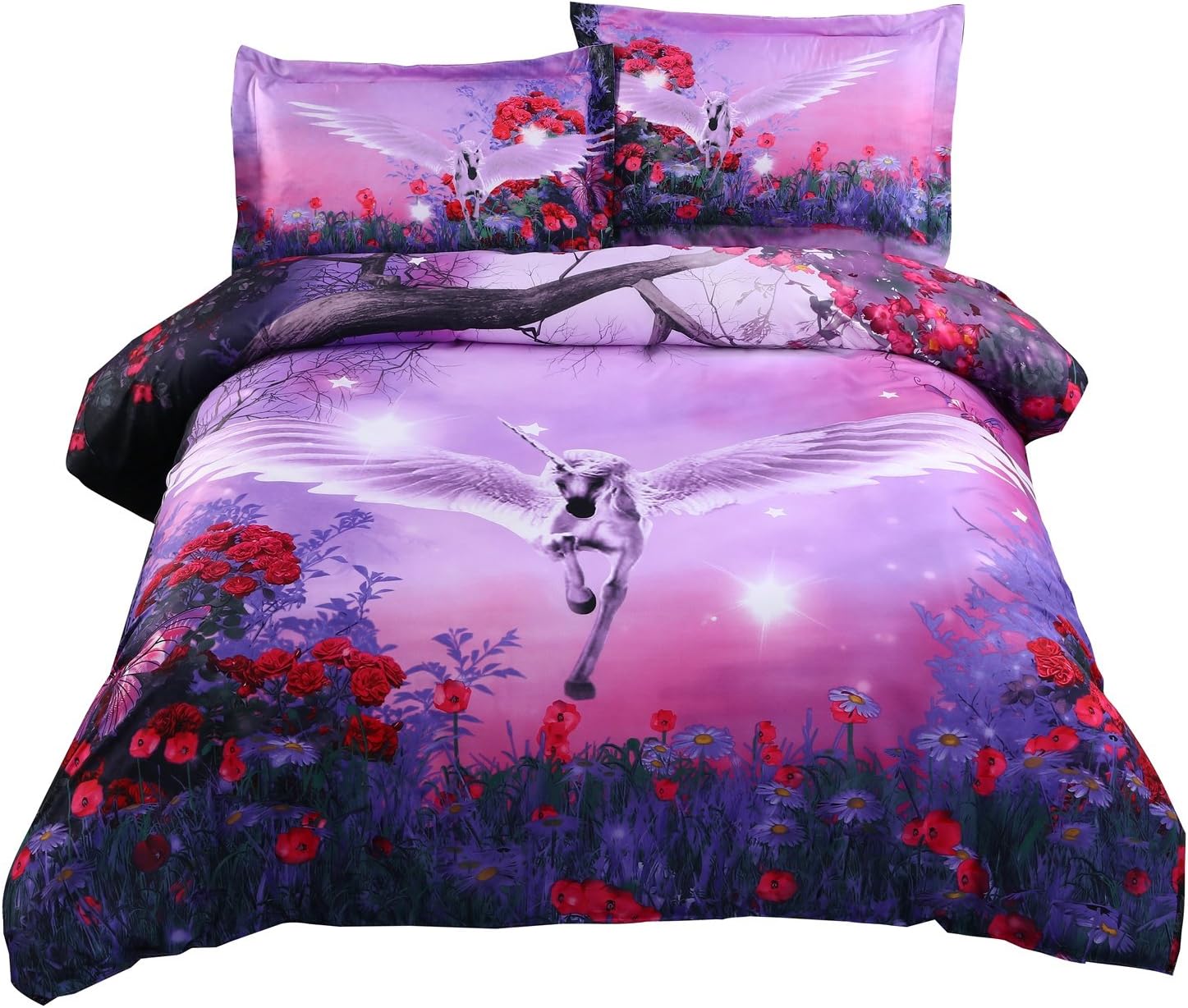Alicemall 3D Unicorn Bedding Purple Bedding Set Dreamlike