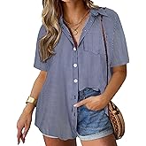 TIYOMI Plus Size Short Sleeve Button Down Shirts for Women Summer Tops Casual Blouses XL-5XL