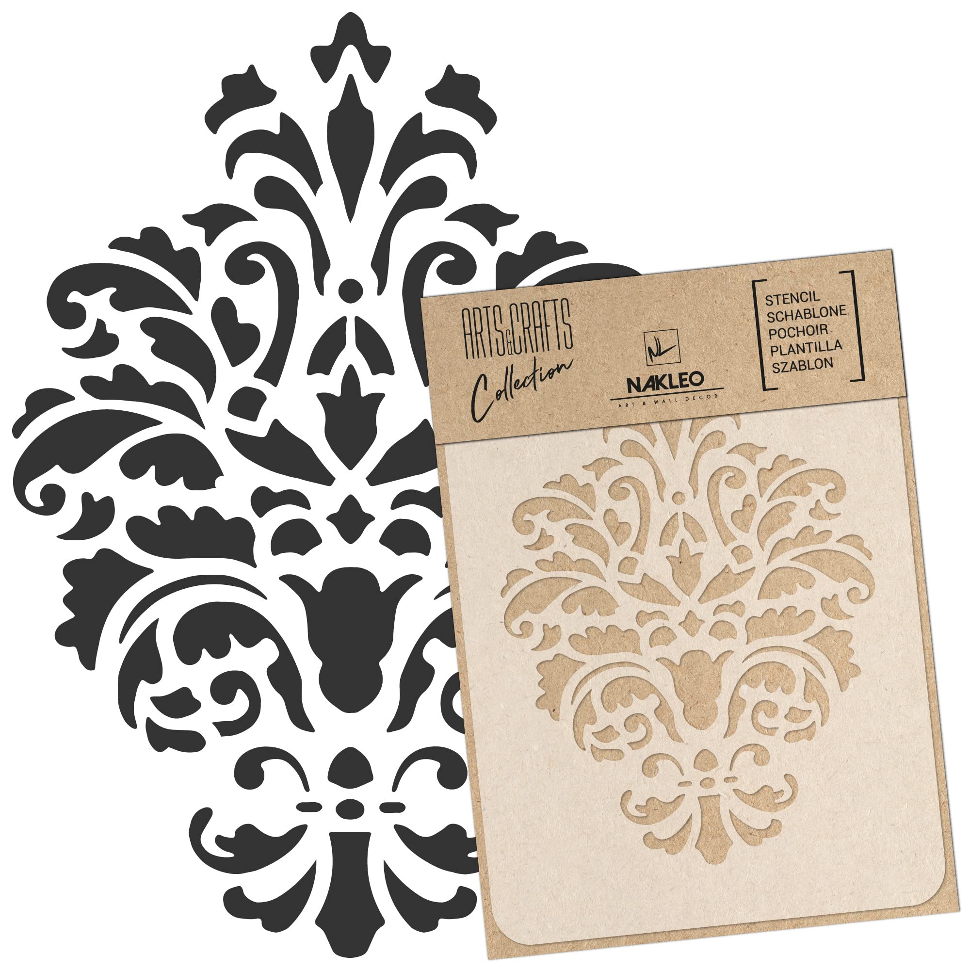 NAKLEO Painting Stencil for Crafts A5 15x21cm, Damask Ornament Classic Pattern, Reusable Plastic DIY & Scrapbooking Drawing Template, Decoupage Art Home Decor, Wall Wood Fabric Furniture