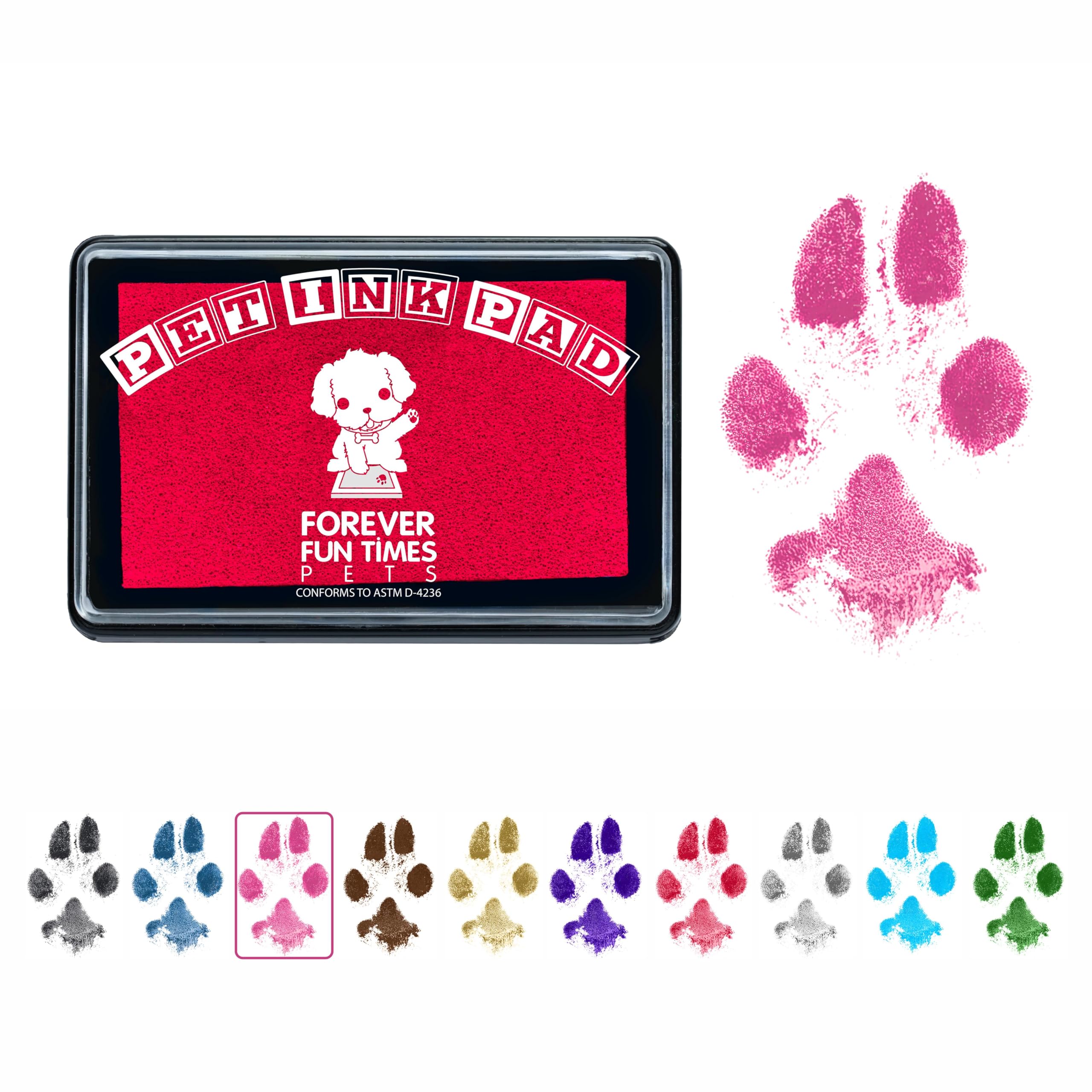 Forever Fun Times Easy-Clean Pet Paw Print Kit | Get Hundreds of Prints from One Low-Cost Paw Print Kit | 100% Safe and Pet-Friendly | No-Mess Paw Print Pad with a Choice of THREE (Pink)