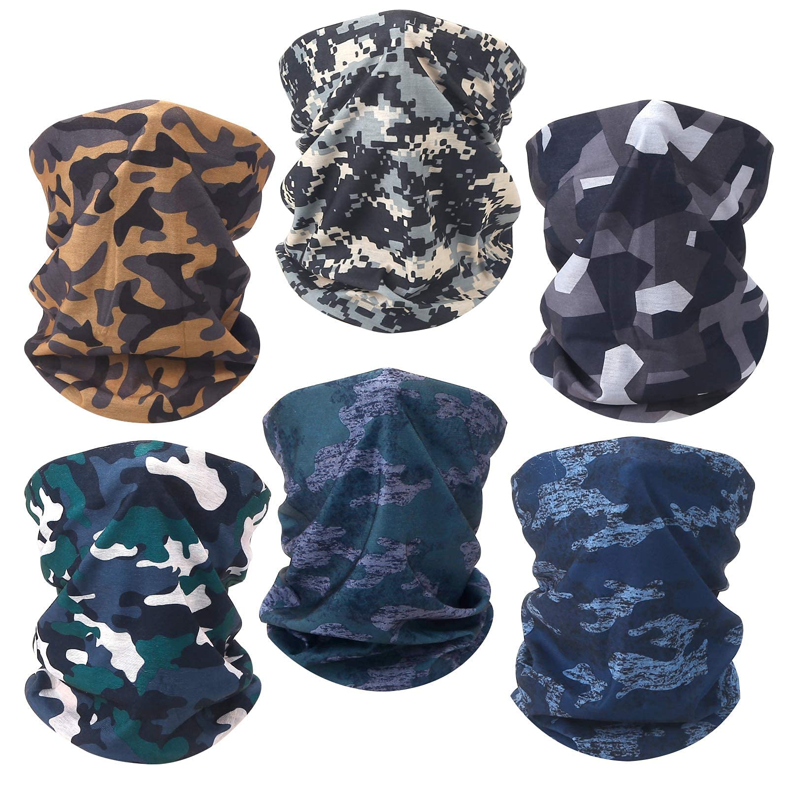 Photo 1 of 6 Pack Neck Gaiter Face Mask: Washable Reusable Bandana Gaiter Mask for Women Men Breathable Gator Mask Face Gaiter Cover Protect from Dust Running Sports Yoga Outdoor, Camo