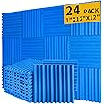 Saiqiang Acoustic Foam Panels 24 Pack 1 x 12x 12 Inches Soundproof Wall Panels Acoustic Foam Sound Panels Noise Reducing Soundproofing Dampening Blue Acoustic Panels Fire Resistant
