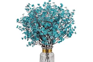 HIAGROW 8Pcs Babys Breath Artificial Flowers Silk,Real Touch Peacock Blue Bouquets Flowers for Vase Home Office Wedding Spring Winter Indoor Outdoor Centerpiece Table Decorations