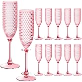 SDBALLBZ Plastic Champagne Flutes, 5.5oz Unbreakable Detachable Champagne Glasses, Reusable BPA-free Stemware Cups for Wedding Toasting, Parties, Mimosa Bar (12pcs, Pink)