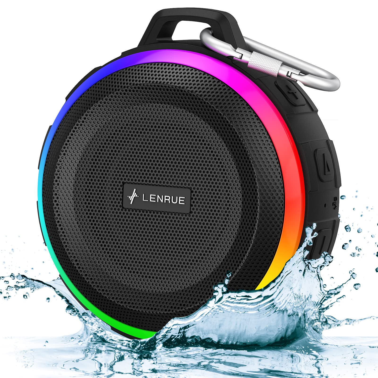 Kunodi Bluetooth Shower Speaker with IPX7 Waterproof, Portable wireless speaker with Dynamic Lights, 5W Clear Sound, True Wireless Stereo, Clip Portable for Pool Beach Boat Kayak Float Golf — image 1