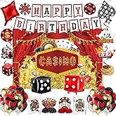 Casino Theme Party Decorations, Casino Poker Party Decorations, Casino Birthday Backdrop Banner Hanging Swirl 3D Table Card for Birthday Las Vegas Themed Party Decorations