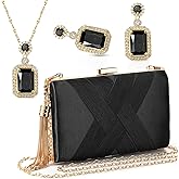 Jadive 3 Pcs Clutch Purses for Women Handbag Evening Purses Bag for Wedding Vintage Banquet Handbag Earrings Necklace Set