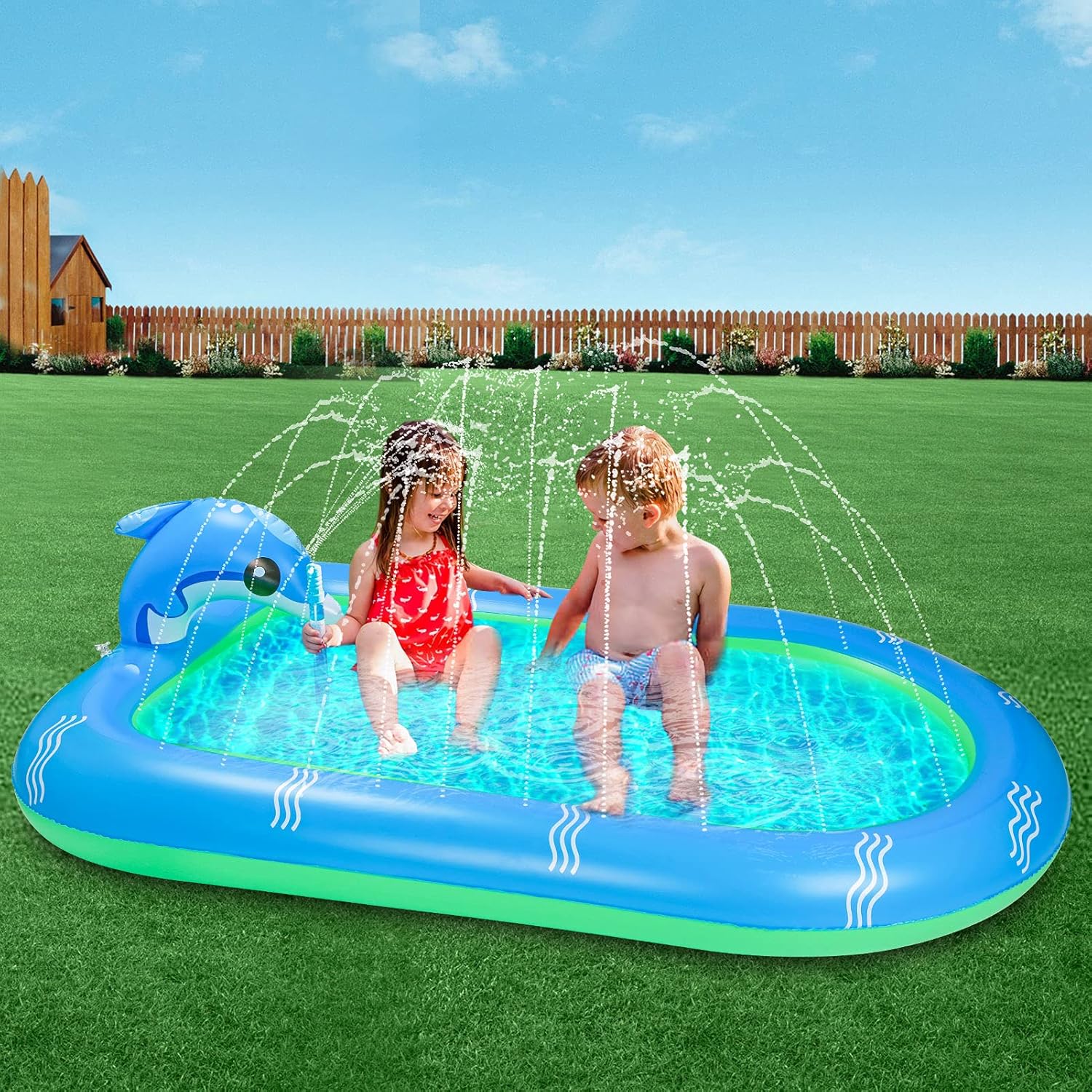 SEATANK Dolphin Inflatable Pools Kiddie Swimming Pool Outdoor Water Sprinkler for Kids Babies Toddlers Summer Pool Party (Large): Kitchen & Dining