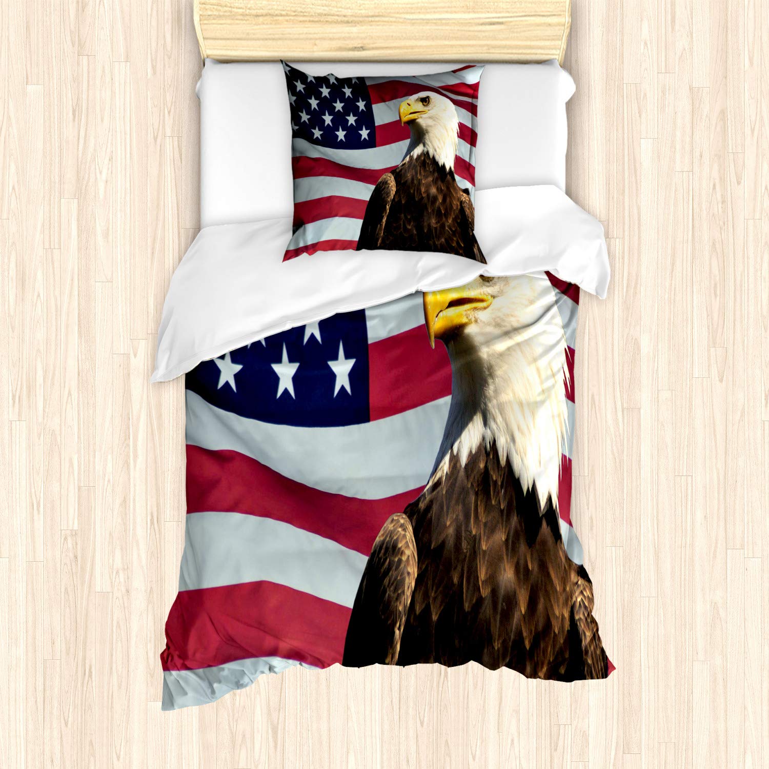 ABAKUHAUS Adler Duvet Cover Set for Single Beds, US Flag Country, Mite-Proof Allergy-Free suitable with Pillowcase, Brown White Red — image 1