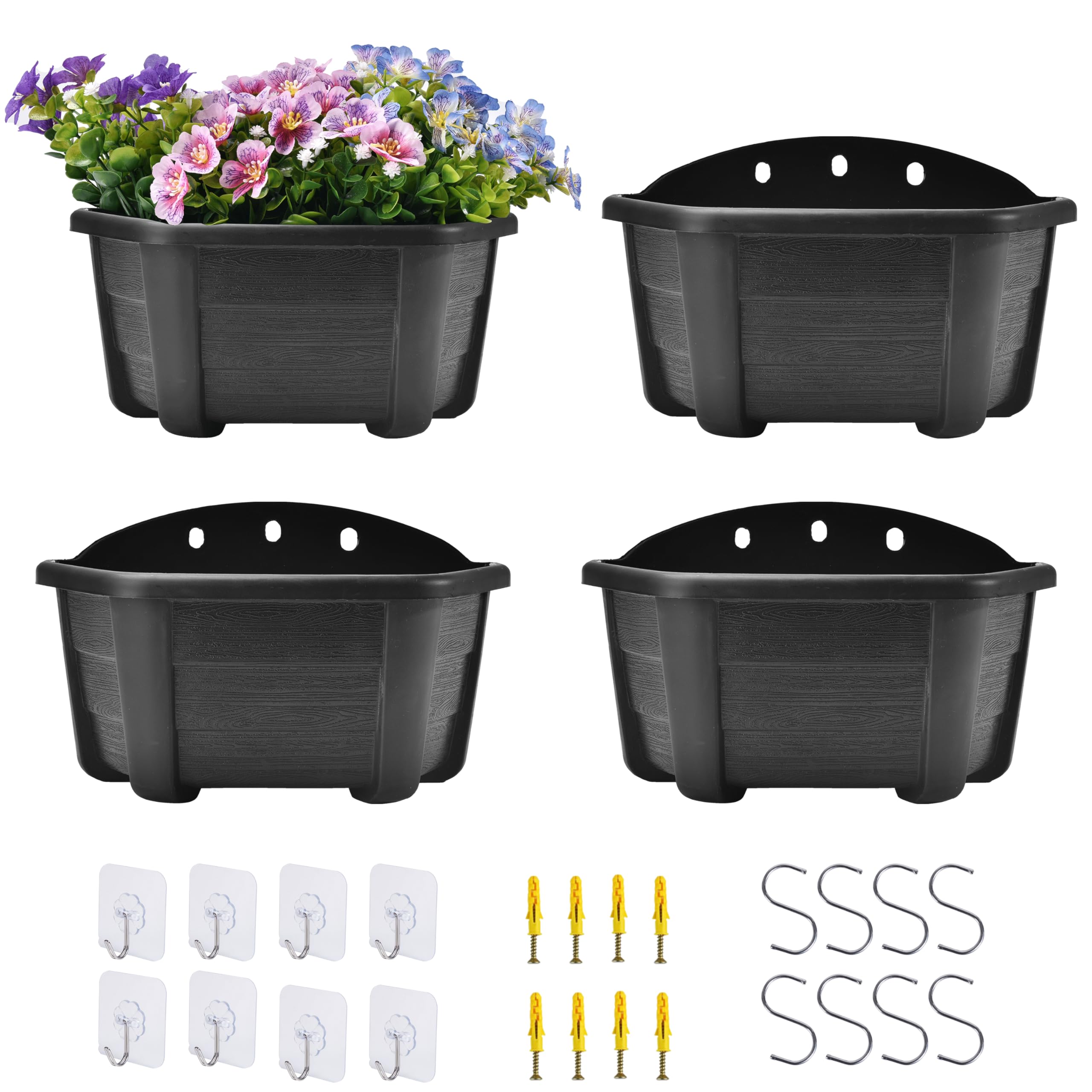 Photo 1 of ORIMERC 9.8 inch Wood Imitated Wall Planter Pots for Indoor Plants, Wall Hanging Planters Living Wall Planter Indoor Outdoor Vertical Wall Mounted Planter for Your Green Plants, Dark Coffee (4 Pack)