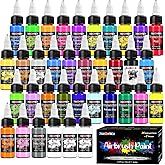 FansArriche Airbrush Paint Set, 34 Colors Acrylic Air Brush Paint Kit with 2 Thinner, Ready to Spray Water-Based Opaque & Neo