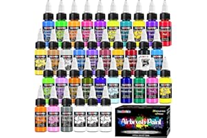 FansArriche Airbrush Paint Set, 34 Colors Acrylic Air Brush Paint Kit with 2 Thinner, Ready to Spray Water-Based Opaque & Neo
