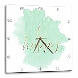 3dRose Mint Watercolor Gold Be Happy Wall Clock 10