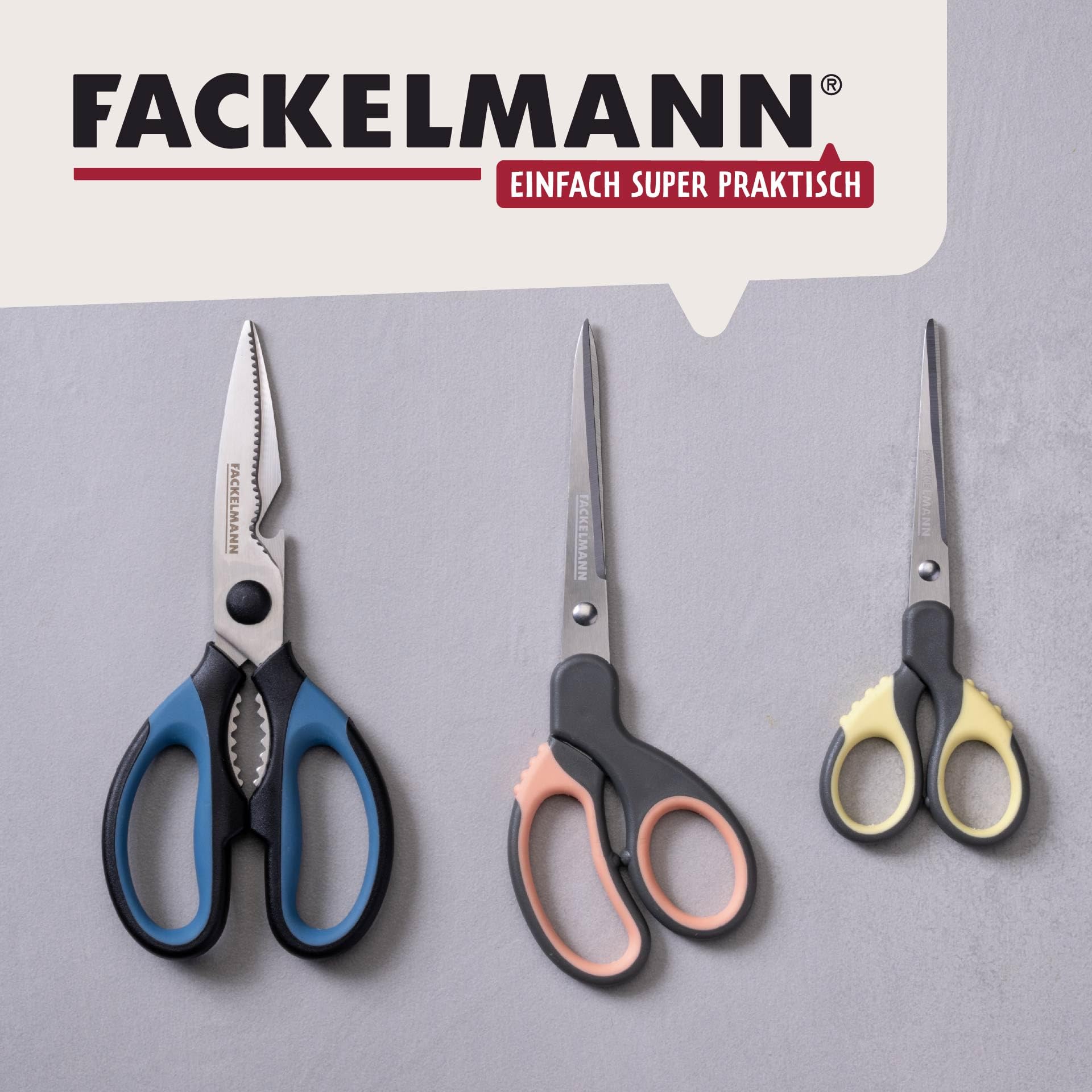 Fackelmann Softgriff-Universalschere – 21 cm, Multifunktionale Küchenschere mit Kapselheber und Schraubverschlussöffner, Reinigung per Hand, Blau 6