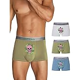 UPTRIS Mens Trunks Underwear Cotton Boxer Briefs, No Riding Up Cool & Breathable Softer Men Underpants Skull Print,Multipack