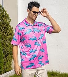 uideazone Funny Golf Shirts for Mens Hawaiian Pink