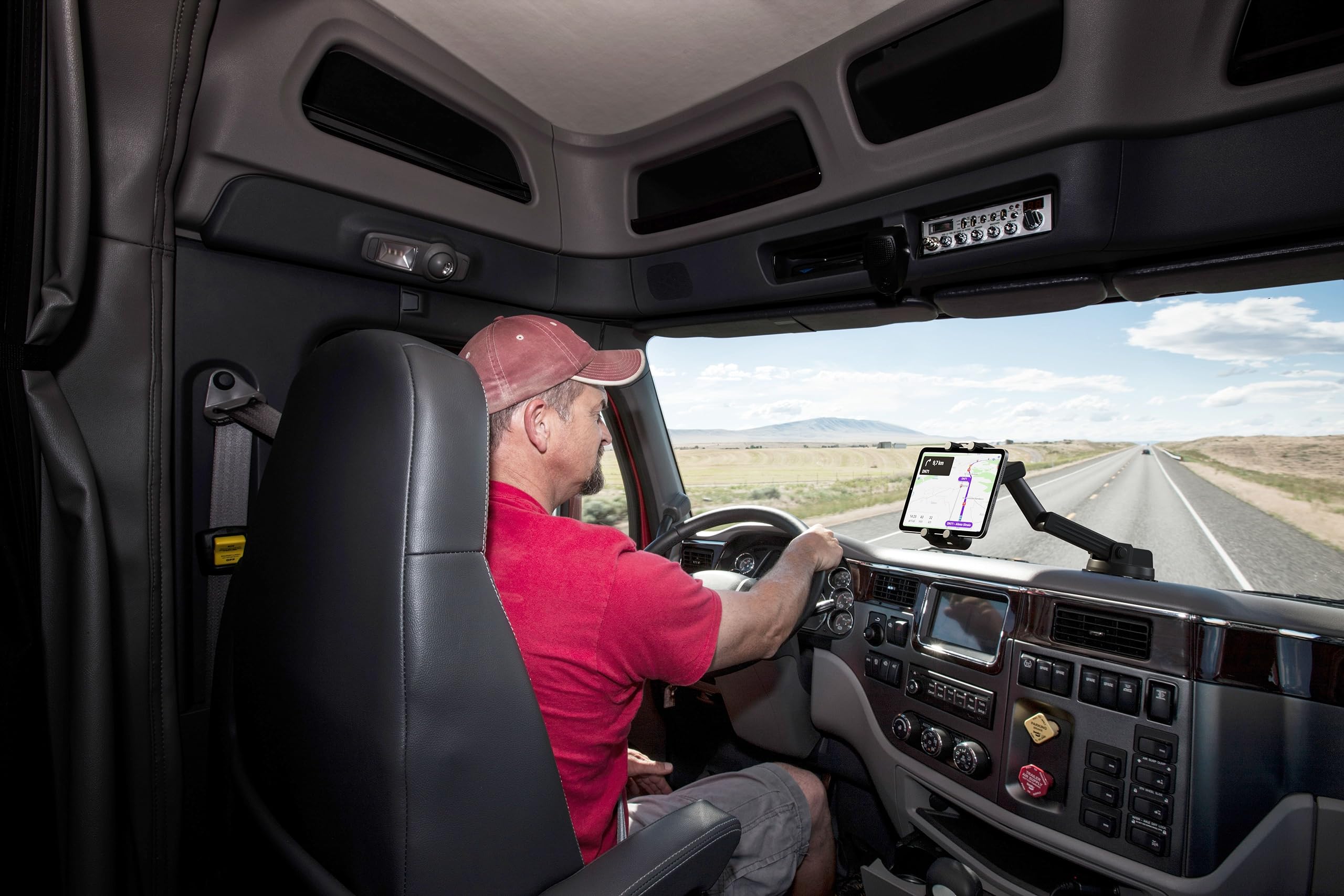 Tablet Holder for Truck Tablet Mount - iPad Mount for Truck, Heavy Duty Super Suction Cup, 16.7 inch Long Arm & Stable, Device & iPad Holder for Dashboard, Windshield and Window - Semi Trucker