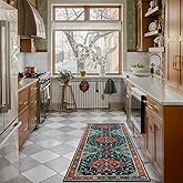 WILLSUN Washable Area Rugs, 2x6 Non-Slip Boho Area Rugs for Kitchen, Living Room, Bedroom, Machine Washable Vintage Rug, Indoor Floral Print Carpet for Home Decor, Kid & Pet Friendly Mat