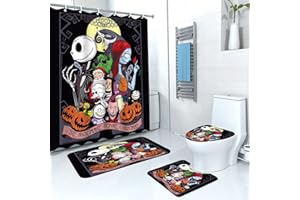 DDS-DUDES 4Pcs Nightmare Before Christmas Zombie Bride Jack Shower Curtain Sets Kids Bathroom Halloween Christmas Decor with 12 Curtain Hooks for Bathroom, Waterproof 71 x 71 inch D00047