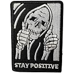 Stay Positive Thumbs-up Skull Embroidered Patch Hook and Loop Badge | Motivation Punk Morale Military Army Cool Meme Tactical Emblem for Backpack Bag Vest Clothes Gym Jeans Hats Shoes