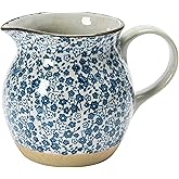 Hand-Painted Country-Style Stoneware Pitcher with Floral Print