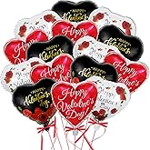 Happy Valentines Day Balloons - 15 Pcs Black White Red Heart Balloons for Valentines Day Decorations, 18 Inch Heart Shaped Balloons for Valentines Foil Balloons, Valentines Day Party Decorations