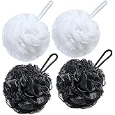 VANZAVANZU Bath Loofah Large 80g Shower Sponge Body Scrubber Mesh Pouf for Men and Women, Set of 4 (Black + White)