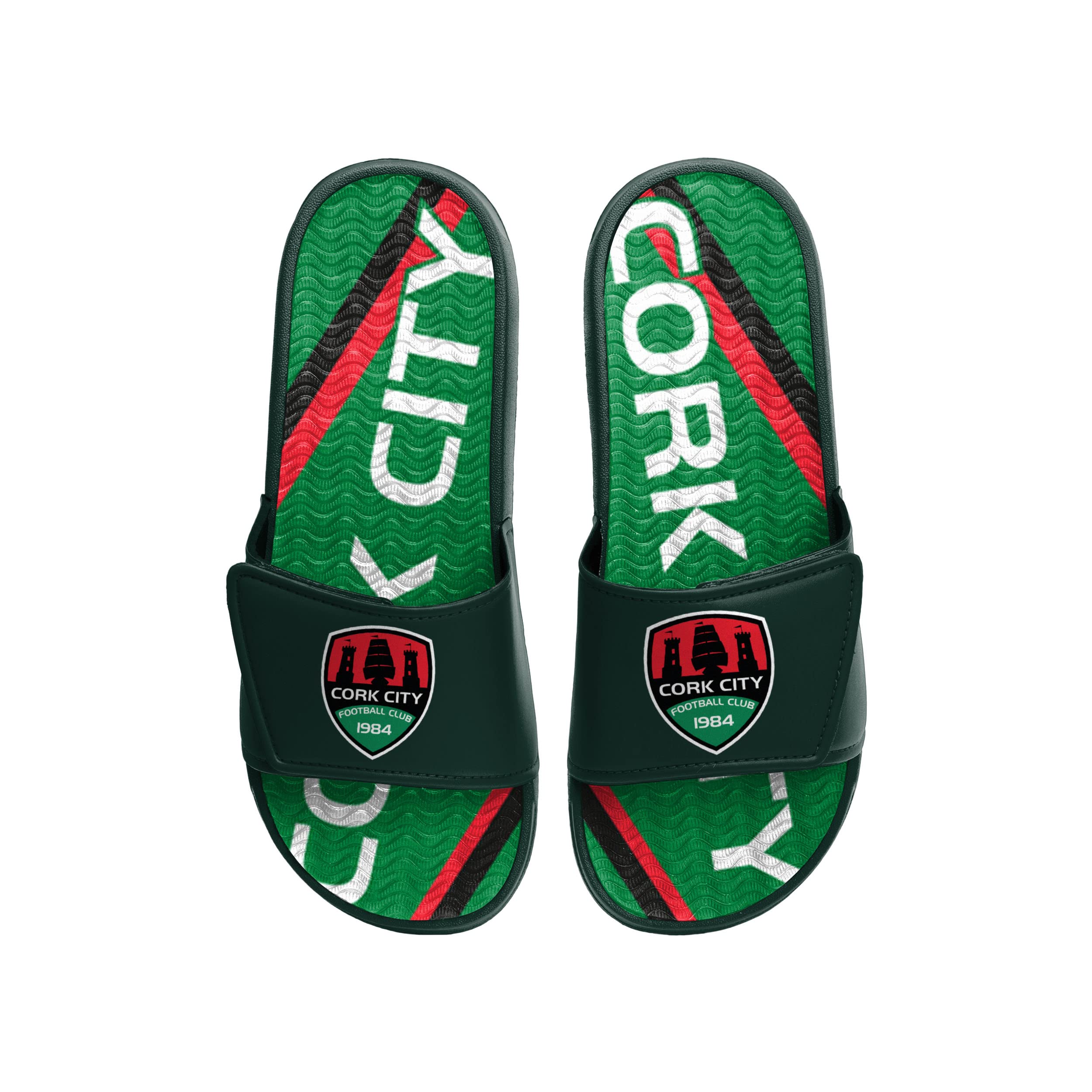 FOCO Ireland Premier Division Football Cork City Fan Mens Size 8/9 Pool Shower Sliders