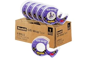 Scotch Gift Wrap Tape, Invisible, Holiday Gift Wrapping Supplies for Christmas Presents and Gift Bags, 0.75 in. x 650 in., 6 