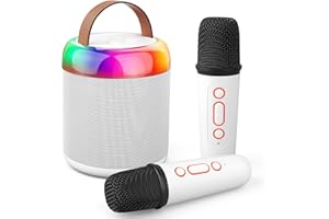 Mini Party Karaoke Machine for Kids Portable Bluetooth 5.3 Speaker Led Lights 2 Wireless Microphones Karaoke Gifts for Girls 