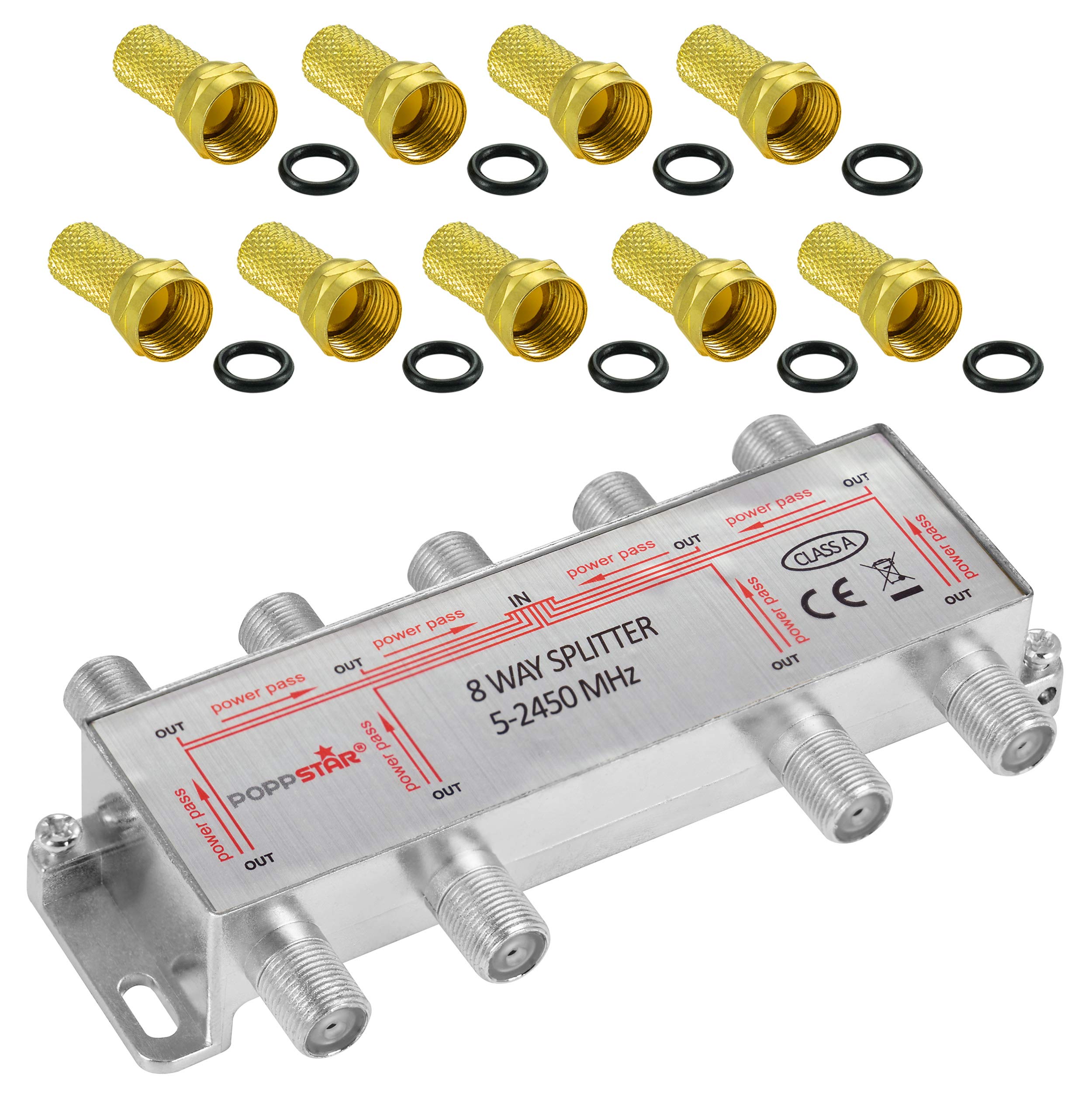 Poppstar satellite distributor 8-way (analog/digital capable), 100dB, 5-2500 MHz, incl. F-plug