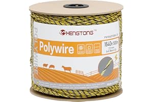 HENGTONG Electric Fence Poly Wire 1640ft 500m, 6 x 0.18mm Stainless Steel Conductors, Portable Electric Fence Polywire for Livestock, Yellow and Black Fence Wire