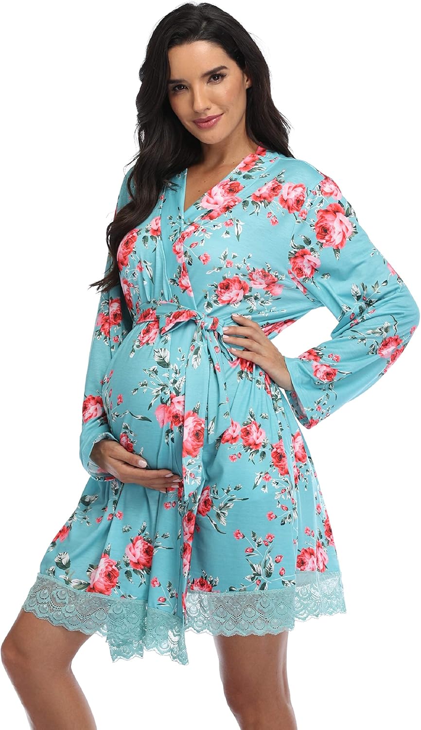 Women's Maternity Robes 3 in 1 Labor Delivery Nursing Nightgown