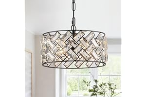 CATINER Black Crystal Pendant Light 4-Light Modern Chandelier Round 12'' Semi Flush Mount Ceiling Light Fixture for Kitchen Island Dining Room Bedroom Foyer Entryway Hallway