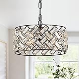 CATINER Black Crystal Pendant Light 4-Light Modern