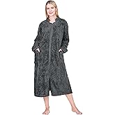 PAVILIA Womens Housecoat Zip Robe, Sherpa Zip Up Front Robe Bathrobe, Plush Warm Zipper House Coat Lounger, Pockets Fluffy